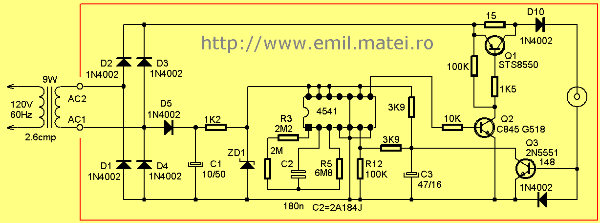 Schema electrica Incarcator acumulator NiCd pentru bormasina Black and Decker (21.75V/210mA)