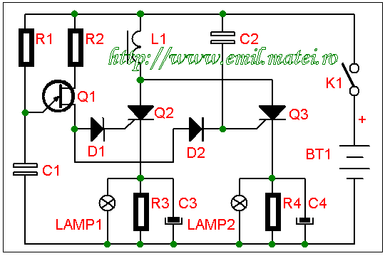 Astabil cu tiristoare (SCR astable)- schema electrica