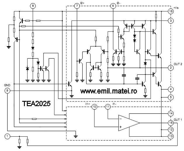 Internal schematic of TEA2025 (Schema interna TEA2025