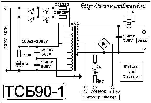 Schema electrica transformator de sudare cu incarcator TSB90-1, tip TDZ-901U3