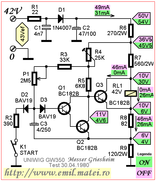  Temporizator la actionare 42V 10s cu tranzistoare bipolare
