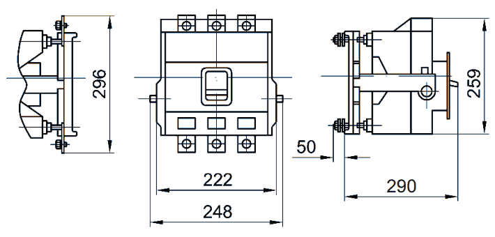 Intrerupator automat USOL 630, executie debrosabila cu borne legaturi fata sau spate 
				(Automatic circuit breaker USOL 630, draw-out performance with front and rear terminals)
